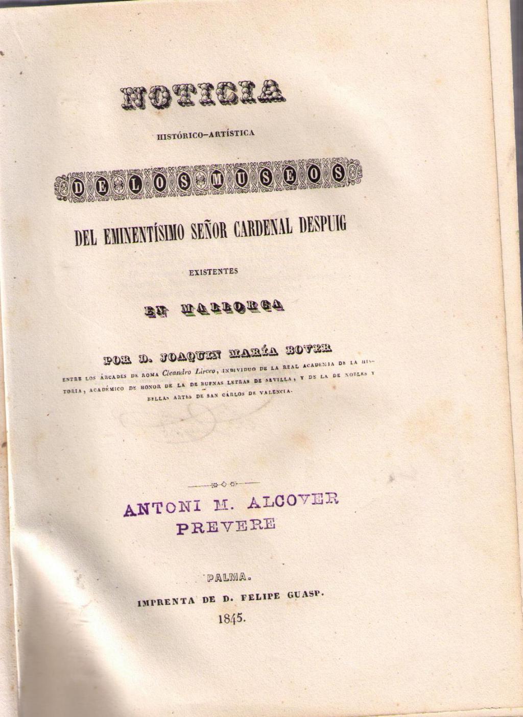 Coberta de Noticia histórico-artística de los museos del eminentísimo Cardenal Despuig